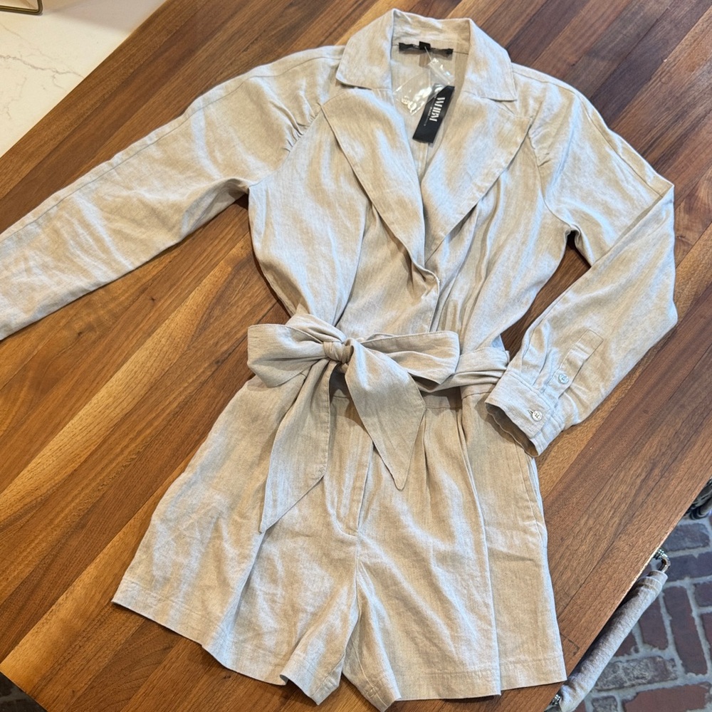 White House Black Market Beige Tie-Waist Romper